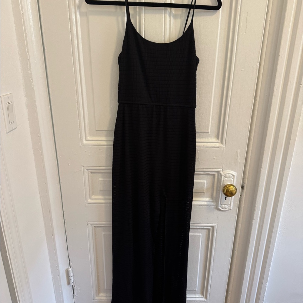 Aqua Black Textured Dress with slit